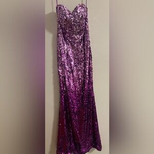 Night Moves Strapless Glittering ombré Purple Mermaid Gown